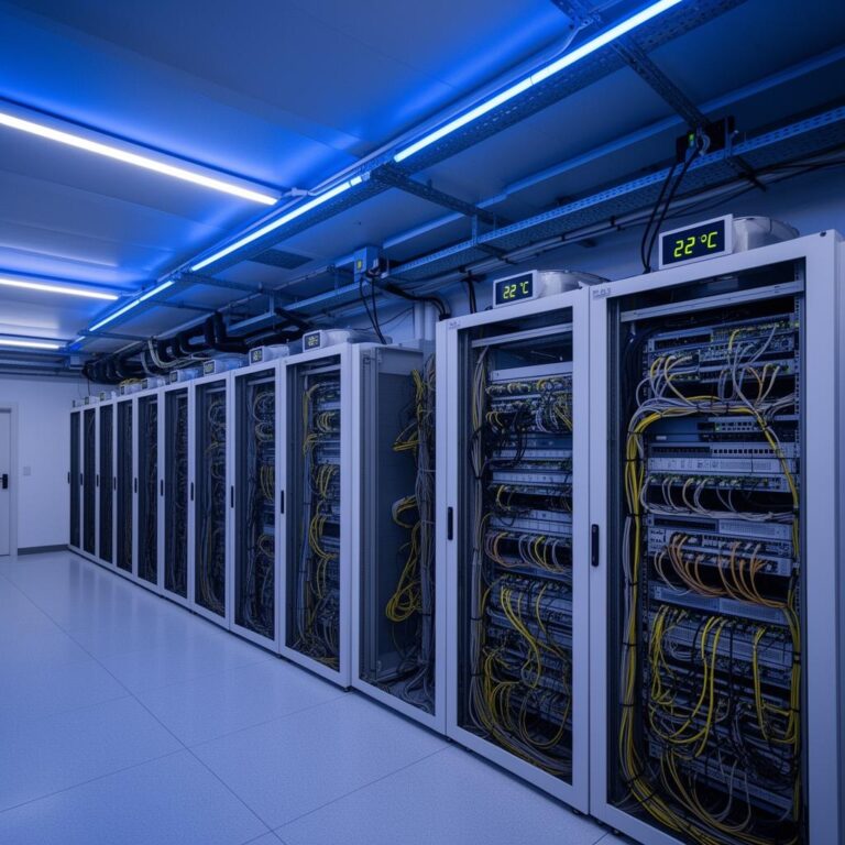 Server room with professional cooling and temperature display